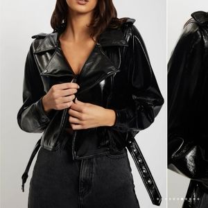 Meshki Isobel patent black faux leather jacket, NWT, size large